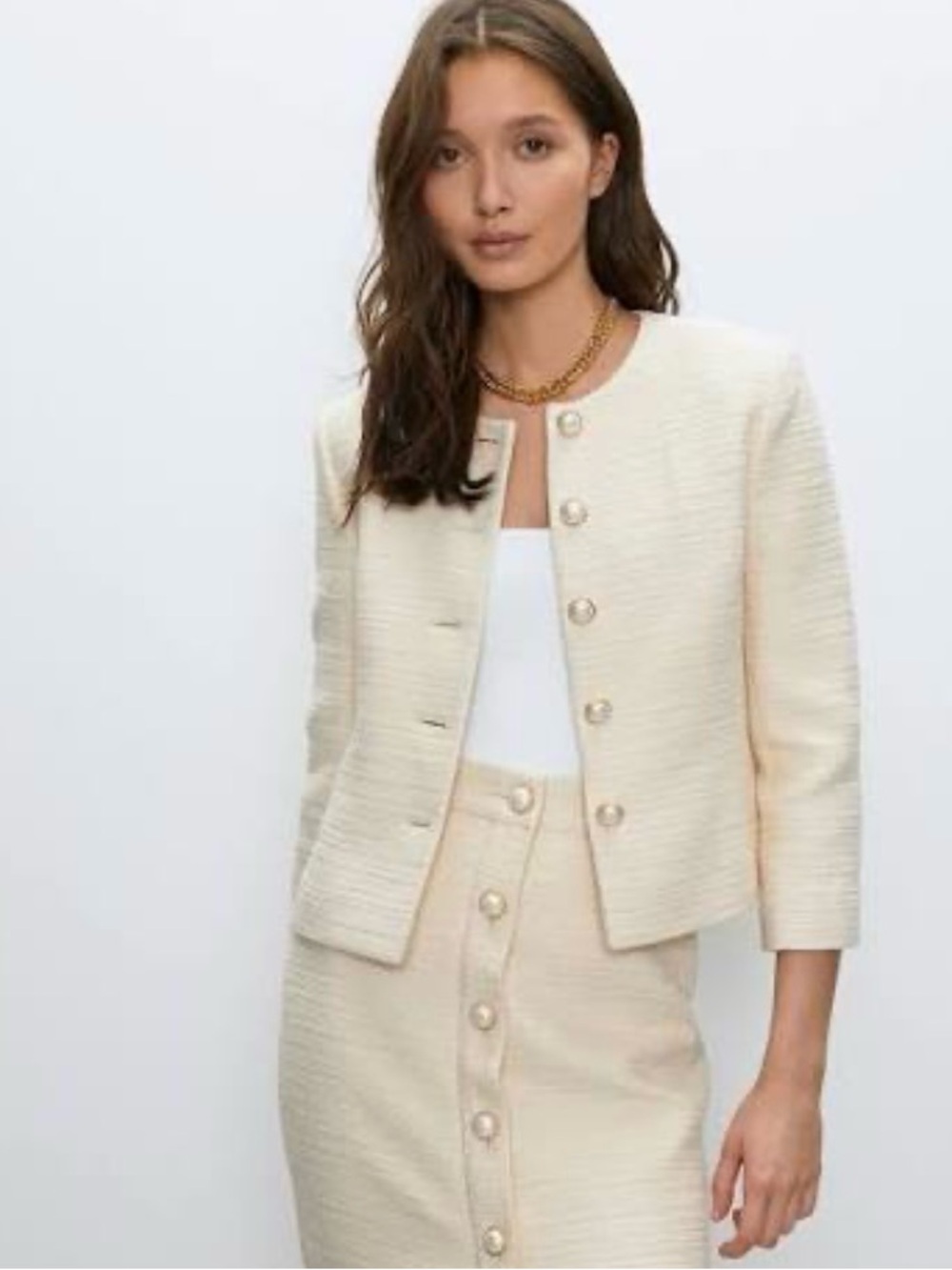 Aritzia Babaton Cream Bouclé Collarless Jacket - Women's Elegant Button Front